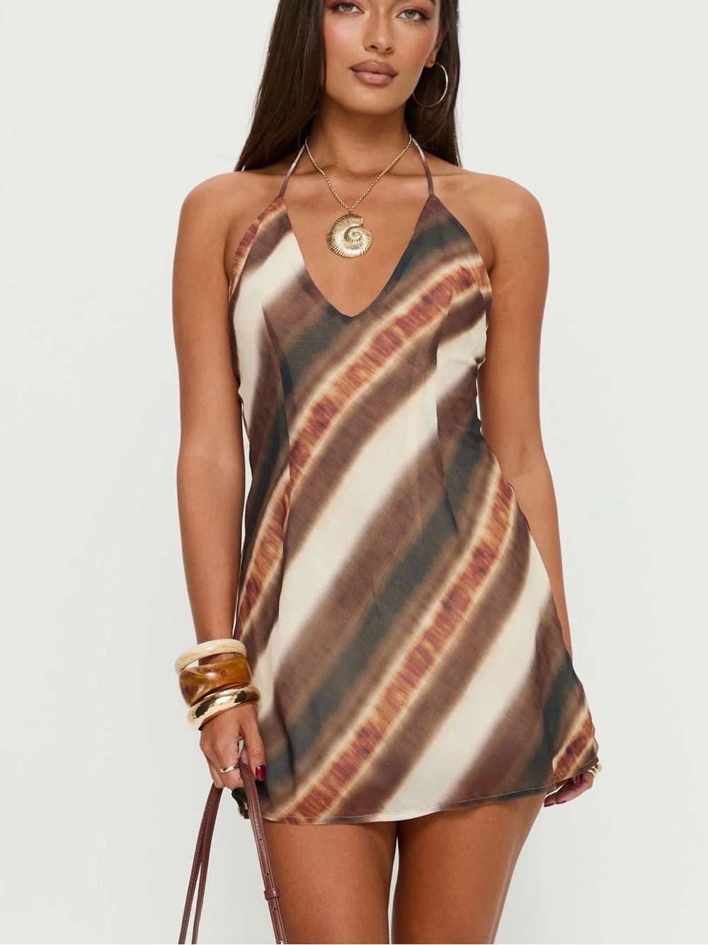 Princess Polly Brown & Cream Tie-Dye Strappy Mini Dress